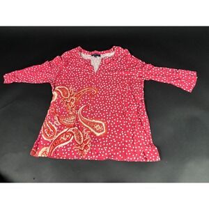 Jones New York Signature Blouse Women 2X Pink Paisley Polka Dot Print 3/4 Sleeve